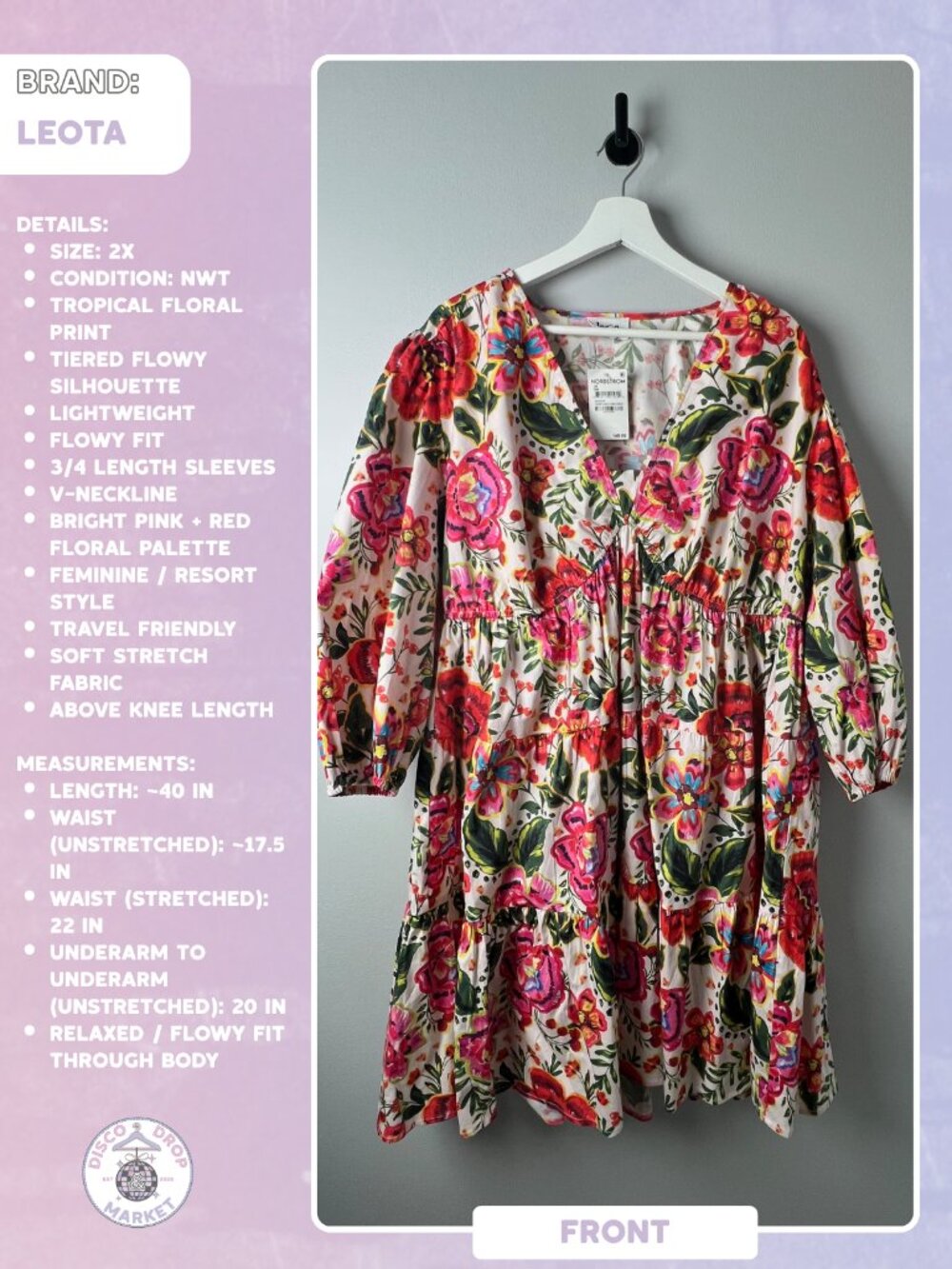Zariah Empire Waist Mini Dress in Crown Floral Flame Scarlet | Leota Size 2X NWT